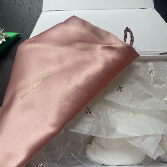 Amina Muaddi Begum Green “Frog” Satin Martini Heels 95mm Sz 38.5 - Picture 7 of 10